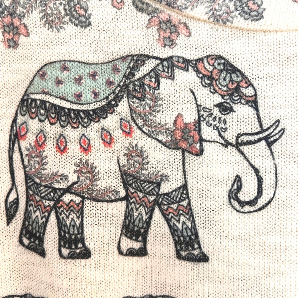 Boho Festival Hippie Elephant Print Knit Top Cap Sleeve Size Medium  by Gaze USA - Picture 3 of 6